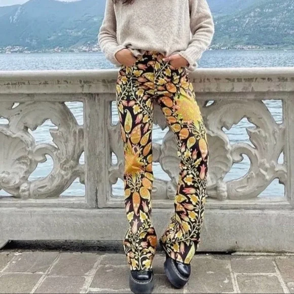 Zara Printed High Waist Flared Pants Multicolored - Picture 7 of 12